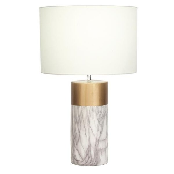 Houshtec Urban Designs 7793706 24 in. White & Gold Column Ceramic Table Lamp 7793706